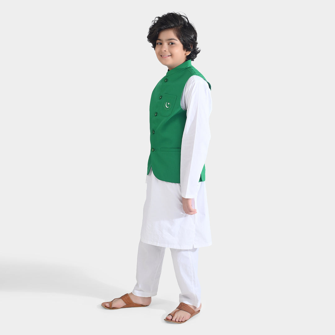Boys 3 Cotton Poplin Piece Suit (Azadi)-WHITE