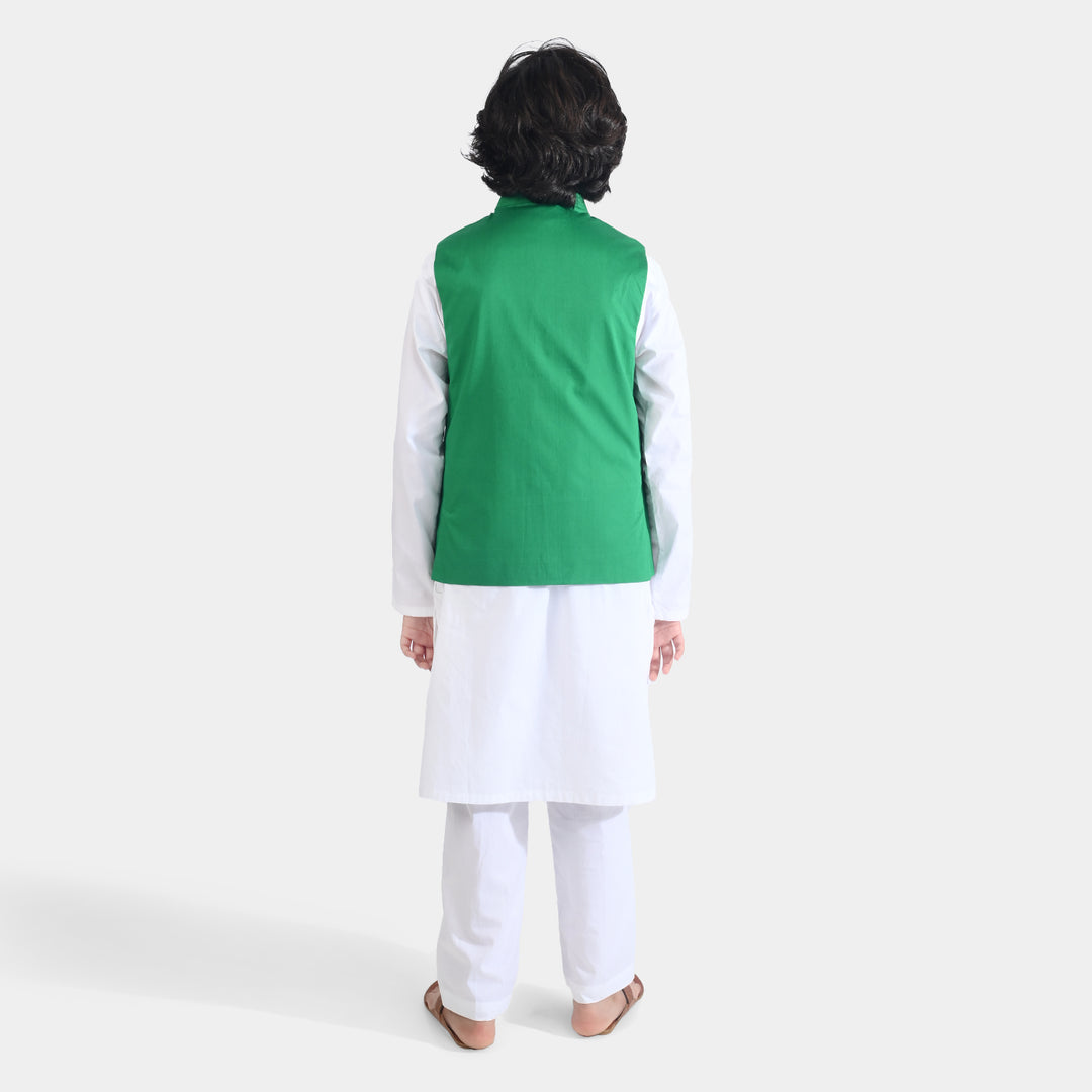 Boys 3 Cotton Poplin Piece Suit (Azadi)-WHITE