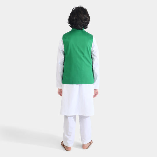 Boys 3 Cotton Poplin Piece Suit (Azadi)-WHITE