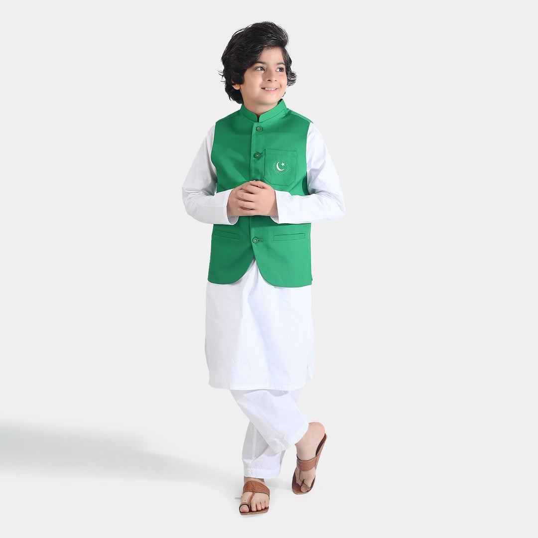 Boys 3 Cotton Poplin Piece Suit (Azadi)-WHITE