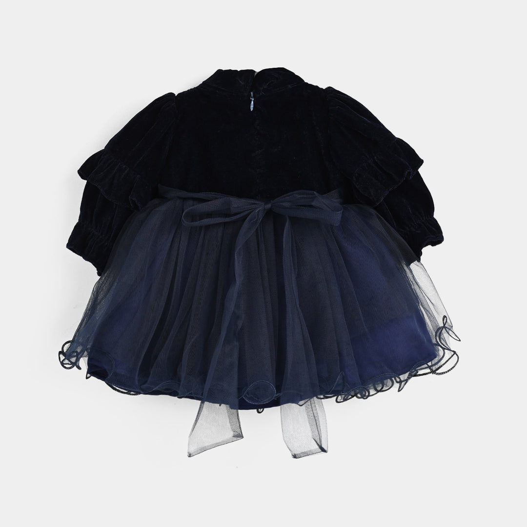 Infant Girls Velvet Fancy Frock EMB Grace - NAVY