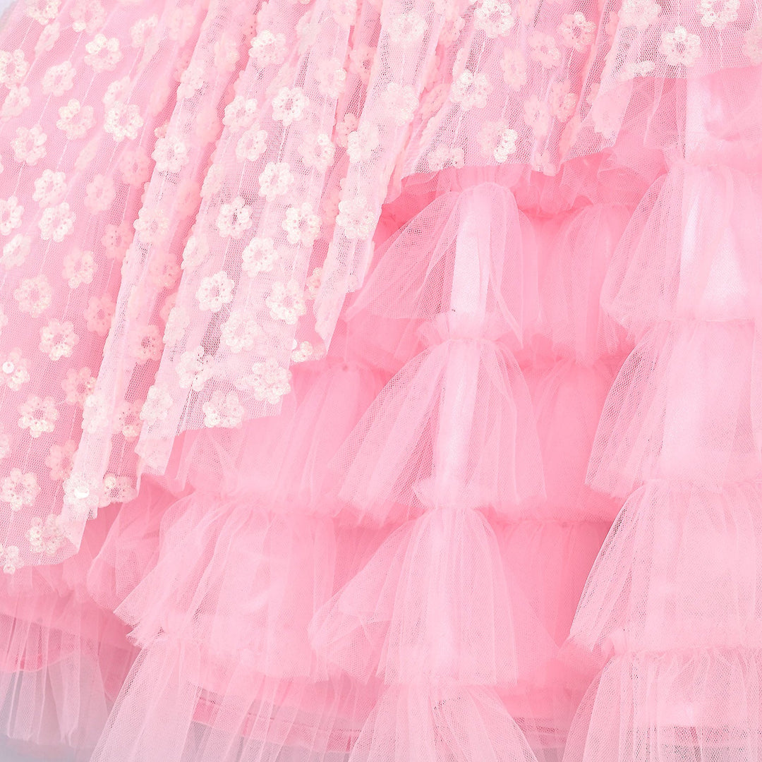 Girls Sequence Fancy Frock-Wonder - Lt Pink