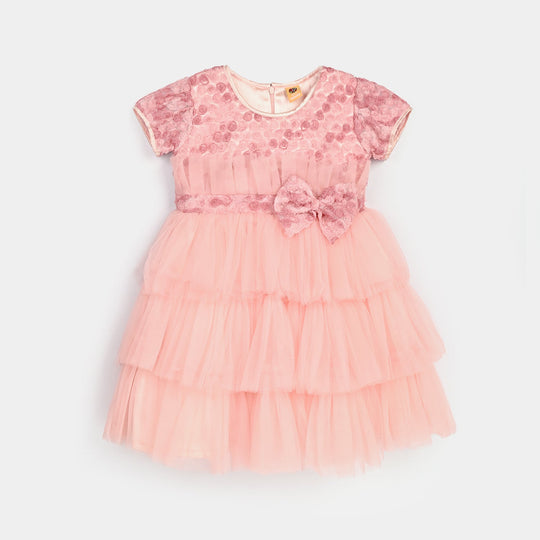Girls Net Fancy Frock-Classic-Light Pink