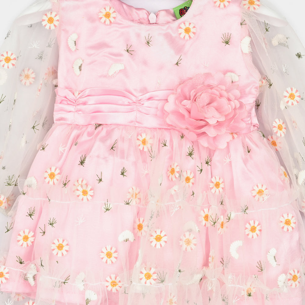 Infant Girls Fancy Frock-Pretty-Lt Pink