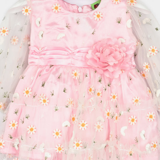Infant Girls Fancy Frock-Pretty-Lt Pink