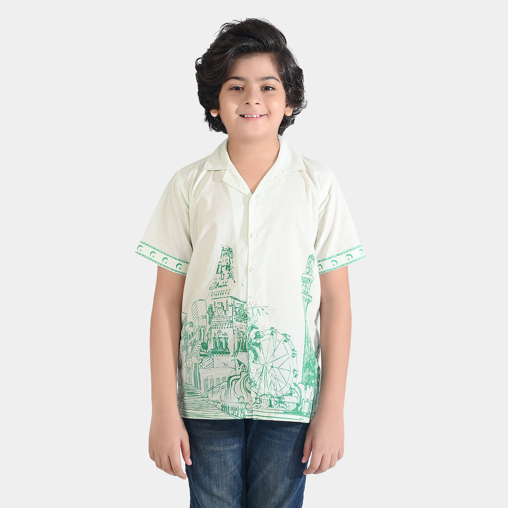 Boys Cotton Poplin Shirt H/S (Pak Meri Jan)-WHITE