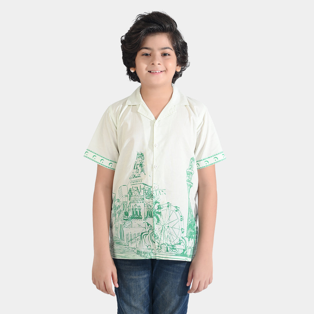 Boys Cotton Poplin Shirt H/S (Pak Meri Jan)-WHITE