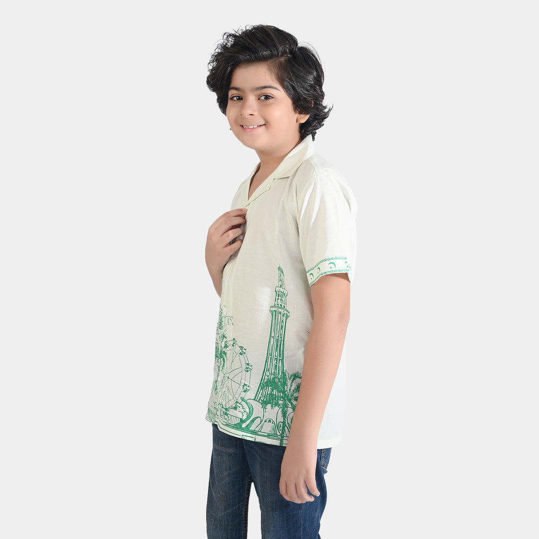 Boys Cotton Poplin Shirt H/S (Pak Meri Jan)-WHITE