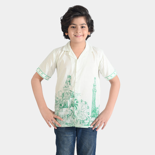 Boys Cotton Poplin Shirt H/S (Pak Meri Jan)-WHITE