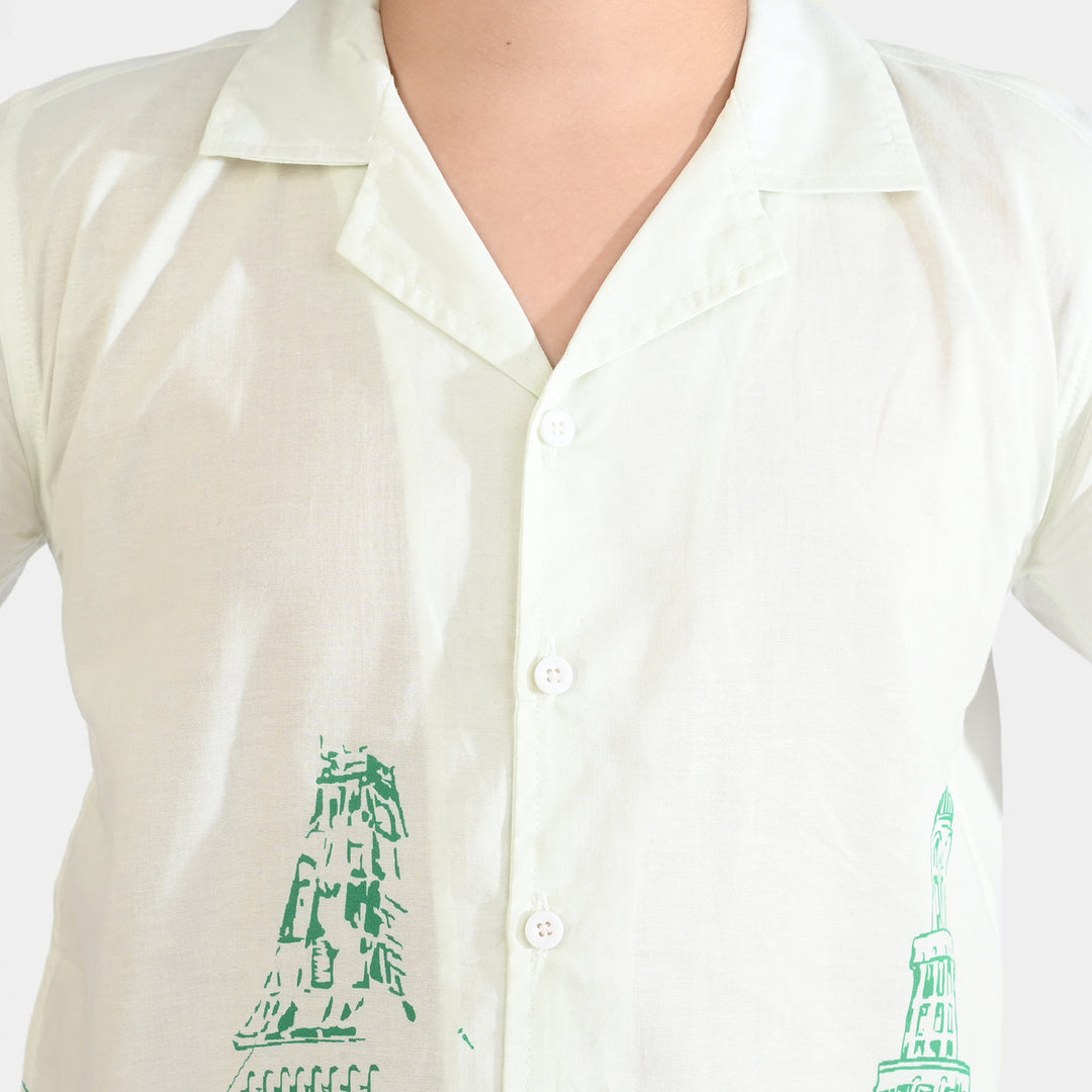 Boys Cotton Poplin Shirt H/S (Pak Meri Jan)-WHITE