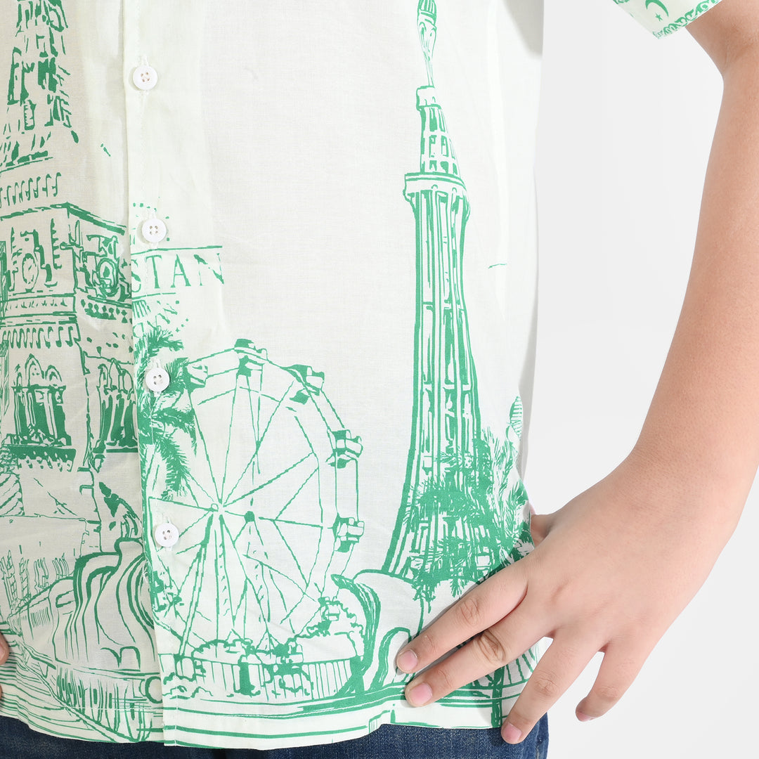 Boys Cotton Poplin Shirt H/S (Pak Meri Jan)-WHITE