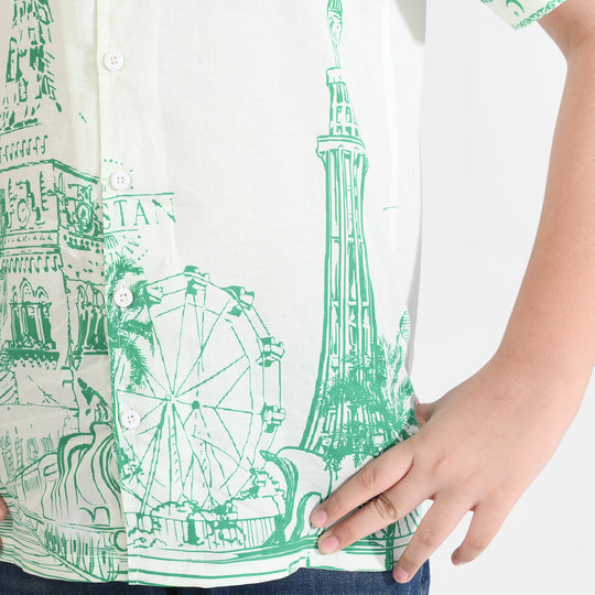 Boys Cotton Poplin Shirt H/S (Pak Meri Jan)-WHITE