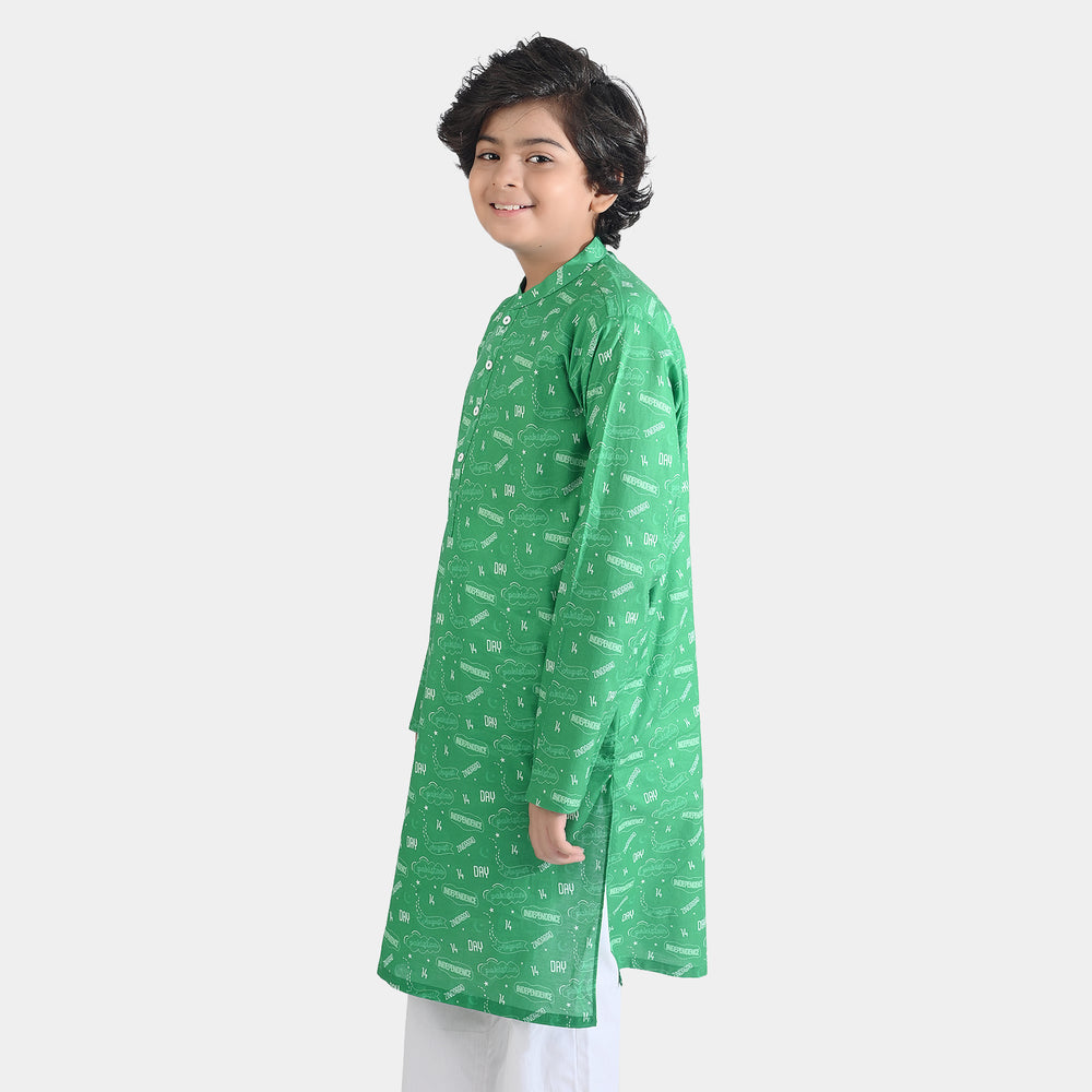 Boys Cotton Poplin Printed Kurta (Sitara)-GREEN