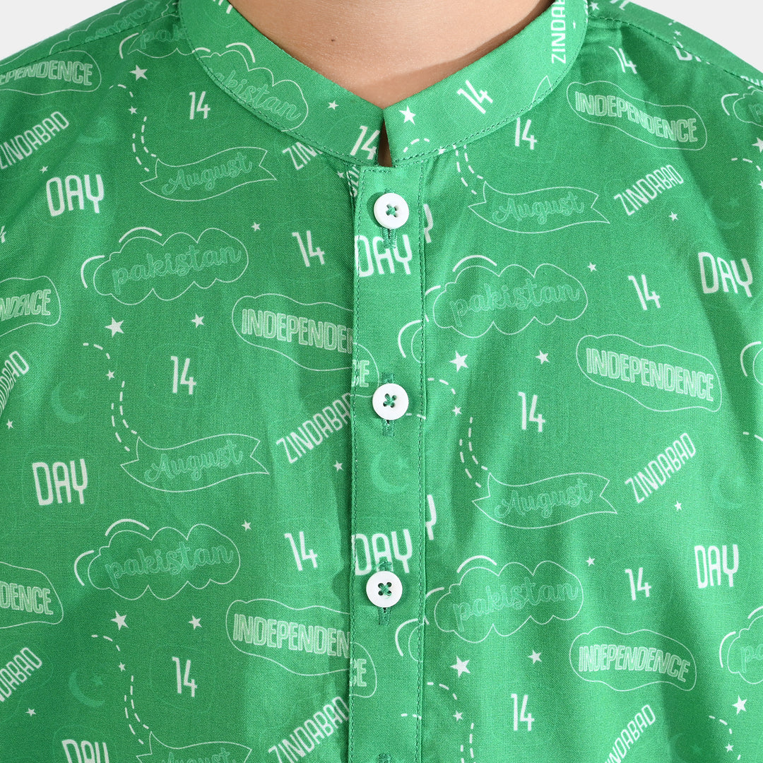 Boys Cotton Poplin Printed Kurta (Sitara)-GREEN