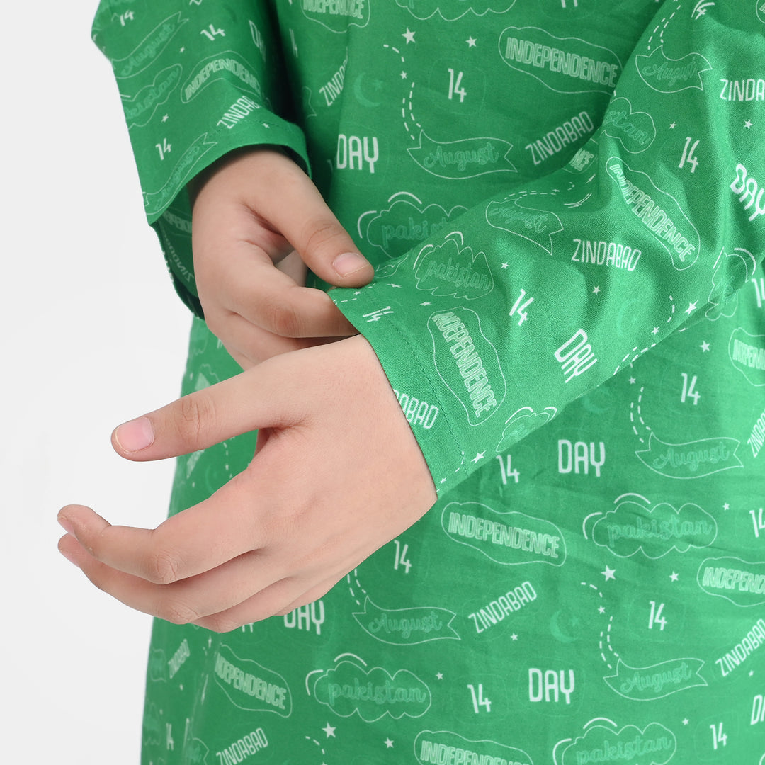 Boys Cotton Poplin Printed Kurta (Sitara)-GREEN