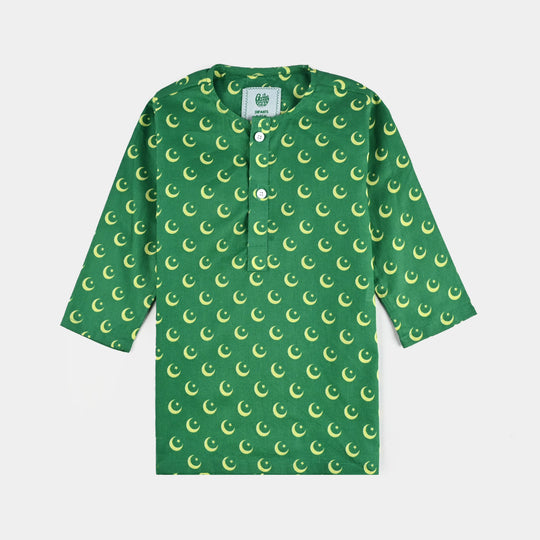 Infant Boys Cotton Poplin Printed Kurta Independence Day-GREEN