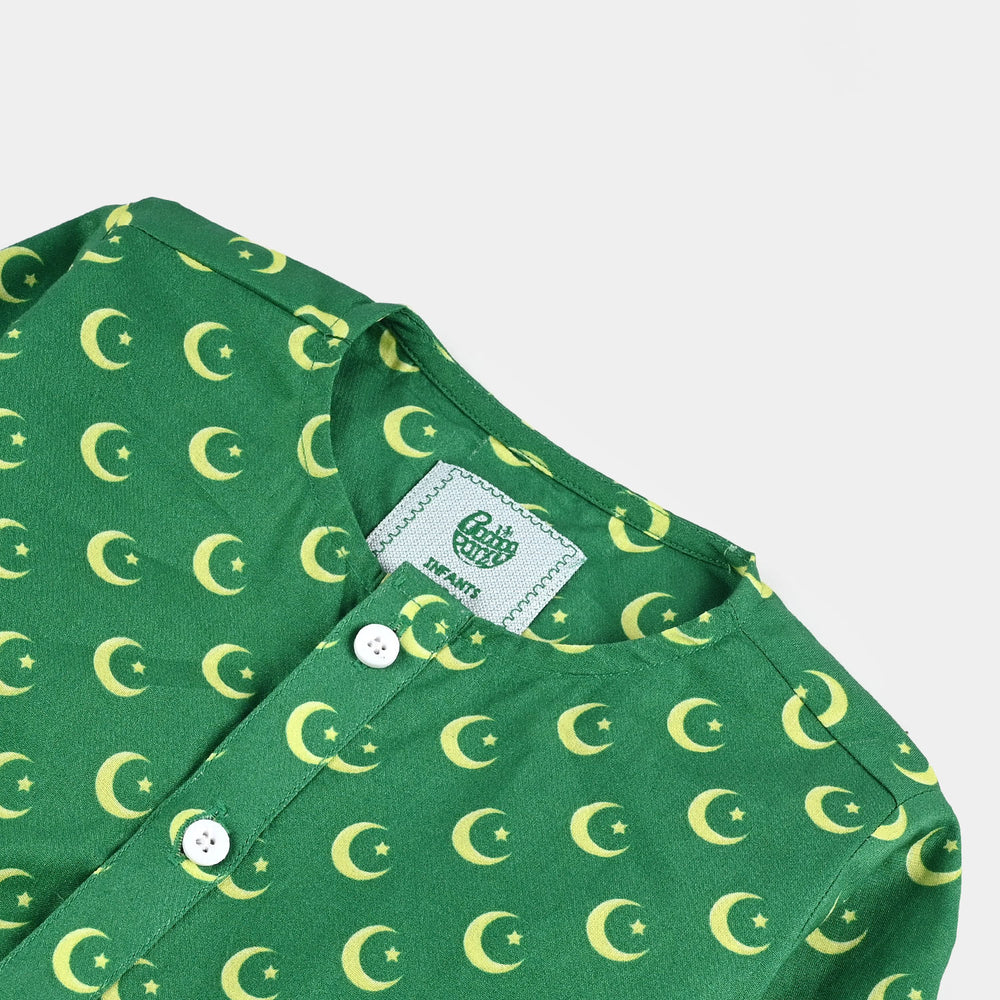 Infant Boys Cotton Poplin Printed Kurta Independence Day-GREEN