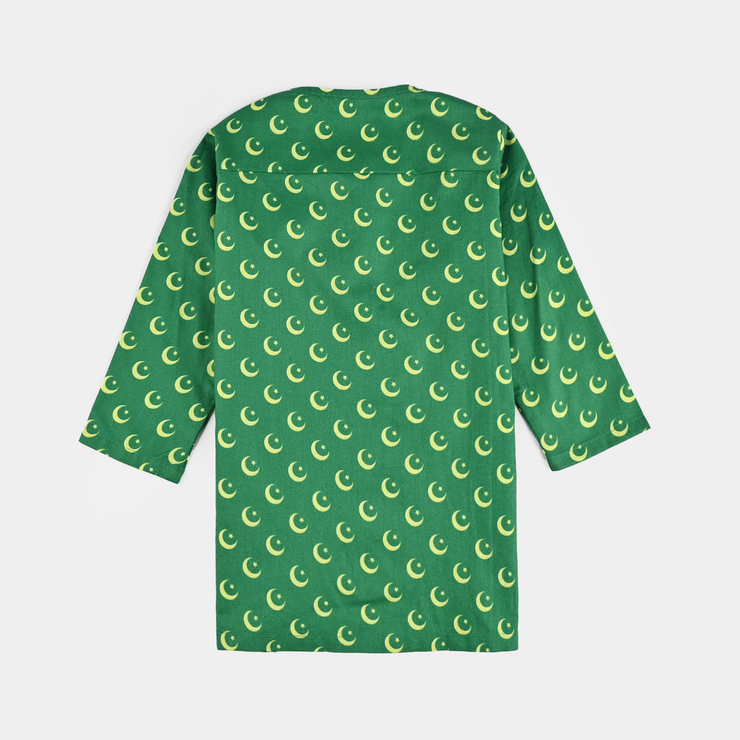 Infant Boys Cotton Poplin Printed Kurta Independence Day-GREEN