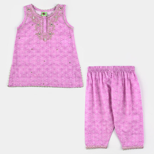 Infant Girls Cotton Poplin Emb & Printed 2Pcs Chunri - Purple