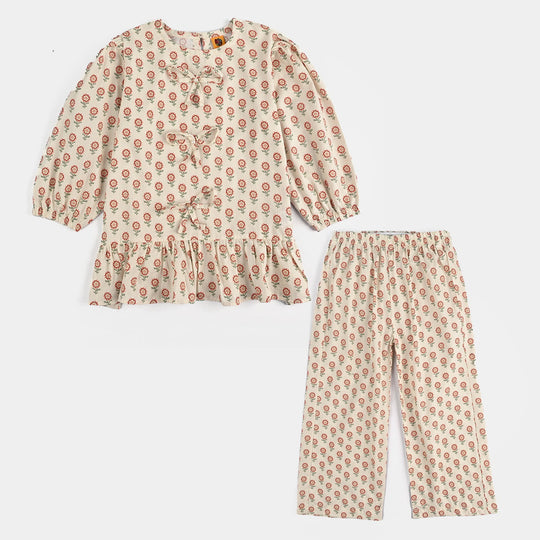 Girls Cotton Poplin Co-Ord Set Airry-Off.White