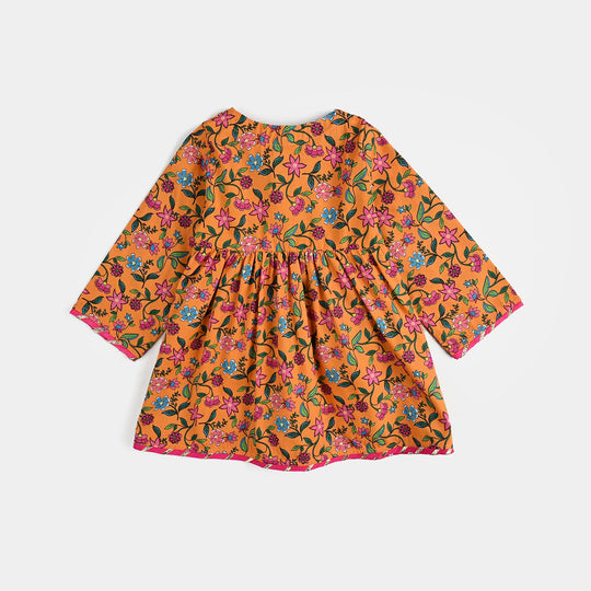 Infant Girls Cotton Poplin Printed 2 Pcs Desi Tribe-Mustard