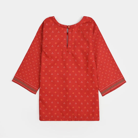 Infant Girls Cotton Poplin Printed 2 Pcs - B.Red