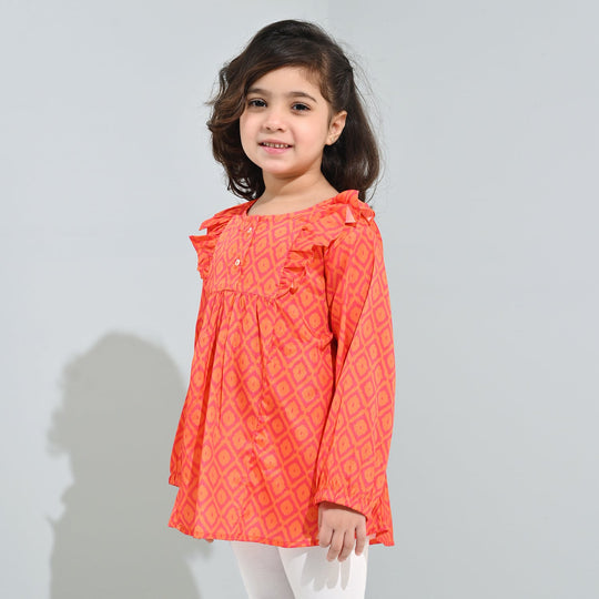 Girls Poly Viscose Casual Top Tangy-ORANGE