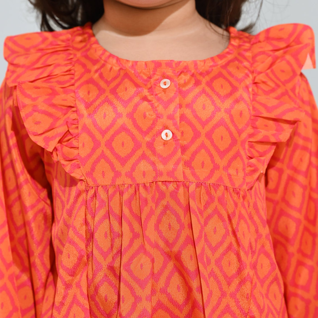 Girls Poly Viscose Casual Top Tangy-ORANGE