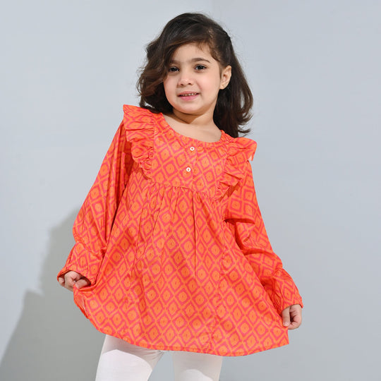 Girls Poly Viscose Casual Top Tangy-ORANGE