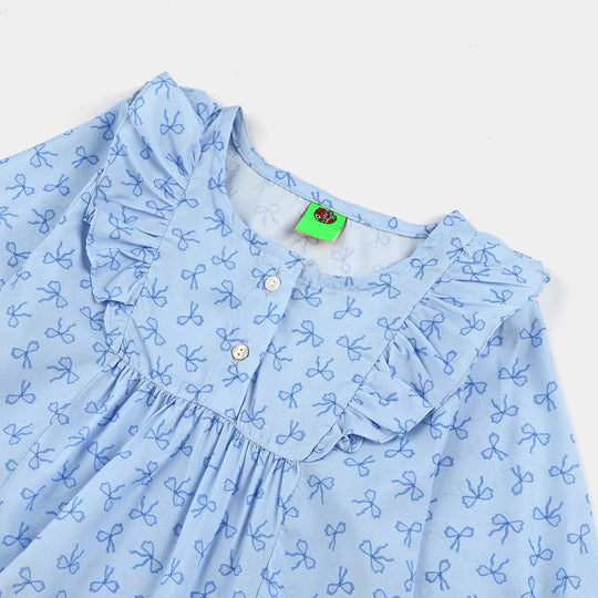 Infant Girls Poly Viscose Casual Top Blue Bow-BLUE
