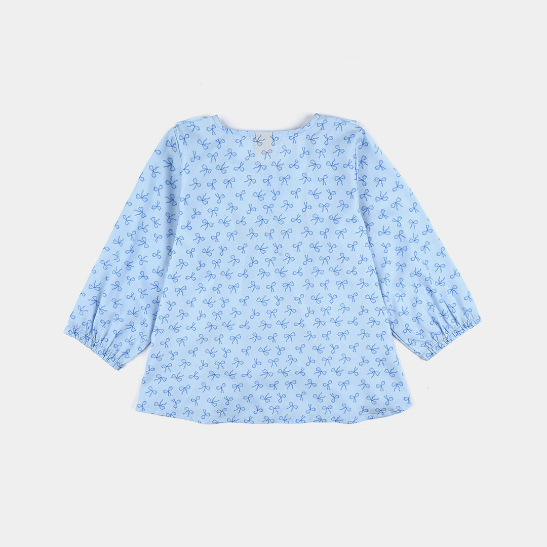 Infant Girls Poly Viscose Casual Top Blue Bow-BLUE
