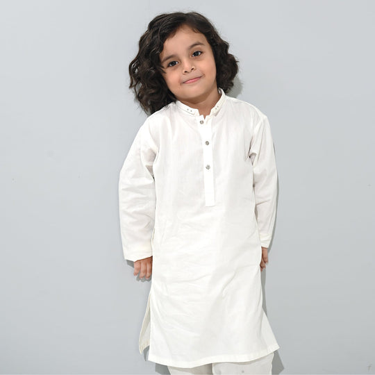 Boys Cotton Poplin Kurta Pajama (Elegant)-White