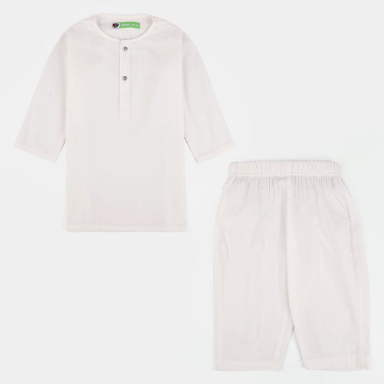 Infant Boys Cotton Poplin Kurta Pajama (Elegant)-White
